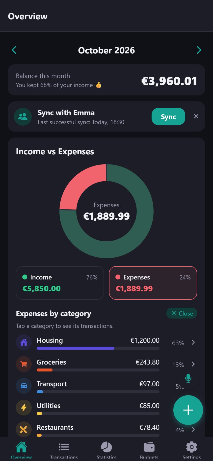 Overview in dark mode